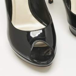 Pre Owned Dior Beige Patent Leather Miss Dior Peep Toe Pumps Size 36.5