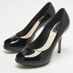 Pre Owned Dior Beige Patent Leather Miss Dior Peep Toe Pumps Size 36.5