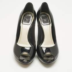 Pre Owned Dior Beige Patent Leather Miss Dior Peep Toe Pumps Size 36.5