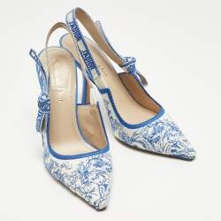 Pre Owned Dior Blue/White Technical Fabric J'adior Slingback Pumps Size 37.5