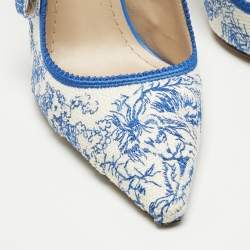 Pre Owned Dior Blue/White Technical Fabric J'adior Slingback Pumps Size 37.5