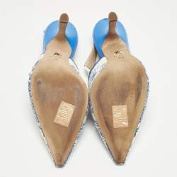 Pre Owned Dior Blue/White Technical Fabric J'adior Slingback Pumps Size 37.5