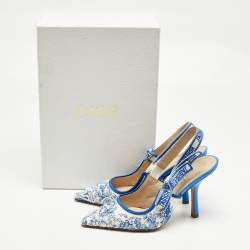 Pre Owned Dior Blue/White Technical Fabric J'adior Slingback Pumps Size 37.5