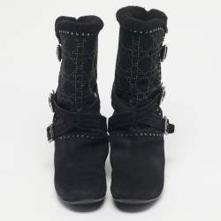 Pre Owned Dior Black Suede Studs Mid Calf Riding Boots Size 36