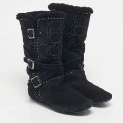 Pre Owned Dior Black Suede Studs Mid Calf Riding Boots Size 36