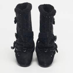 Pre Owned Dior Black Suede Studs Mid Calf Riding Boots Size 36
