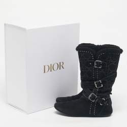 Pre Owned Dior Black Suede Studs Mid Calf Riding Boots Size 36