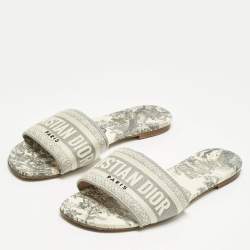 Pre Owned Dior Two Tone Canvas Dway Flat Slide Size 37.5
