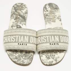 Pre Owned Dior Two Tone Canvas Dway Flat Slide Size 37.5