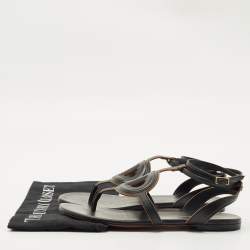 Pre Owned صندل فلات ديور كلوب دي جلد أسود مقاس 38.5