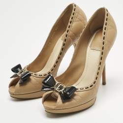 مملوكة مسبقًا حذاء كعب عالي ديور إيدل جلد بيج  بمقدمة مفتوحة مقاس 40 