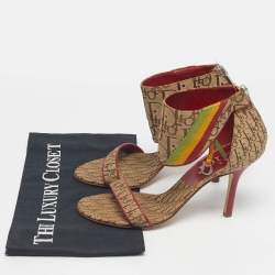 Pre Owned Dior Brown Monogram Canvas Ankle Strap Sandals Size 36.5