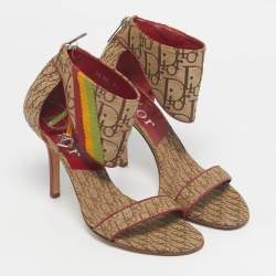 Pre Owned Dior Brown Monogram Canvas Ankle Strap Sandals Size 36.5