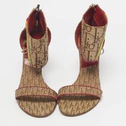 Pre Owned Dior Brown Monogram Canvas Ankle Strap Sandals Size 36.5