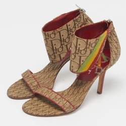 Pre Owned Dior Brown Monogram Canvas Ankle Strap Sandals Size 36.5