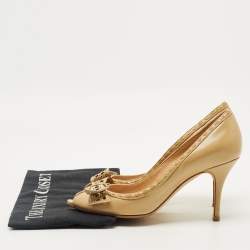 Pre Owned حذاء كعب عالي ديور مقدمة مفتوحة مريحة كاناج جلد بيج فاتح مقاس 35.5