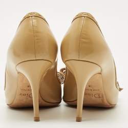 Pre Owned حذاء كعب عالي ديور مقدمة مفتوحة مريحة كاناج جلد بيج فاتح مقاس 35.5