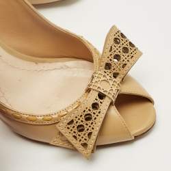 Pre Owned حذاء كعب عالي ديور مقدمة مفتوحة مريحة كاناج جلد بيج فاتح مقاس 35.5