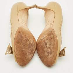 Pre Owned حذاء كعب عالي ديور مقدمة مفتوحة مريحة كاناج جلد بيج فاتح مقاس 35.5