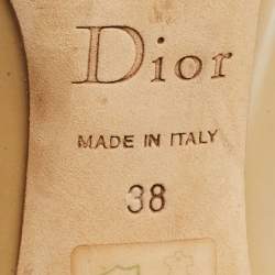 Pre Owned حذاء كعب عالي ديور مقدمة مفتوحة مريحة كاناج جلد بيج فاتح مقاس 35.5