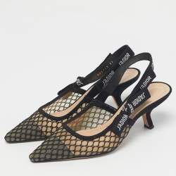 Pre Owned Dior Black Net and Suede J'adior Slingback Pumps Size 37