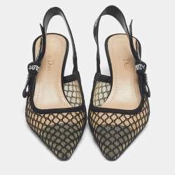 Pre Owned Dior Black Net and Suede J'adior Slingback Pumps Size 37
