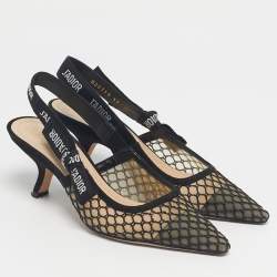 Pre Owned Dior Black Net and Suede J'adior Slingback Pumps Size 37