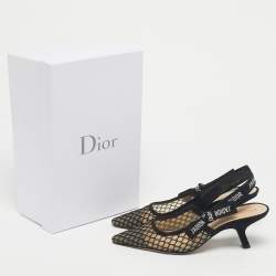 Pre Owned Dior Black Net and Suede J'adior Slingback Pumps Size 37