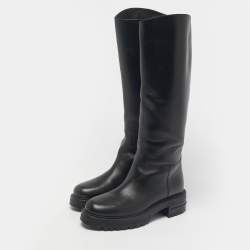 Pre Owned Dior Black Leather City Knee Length Boots Size 38.5