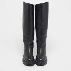 Pre Owned Dior Black Leather City Knee Length Boots Size 38.5