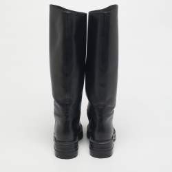 Pre Owned Dior Black Leather City Knee Length Boots Size 38.5