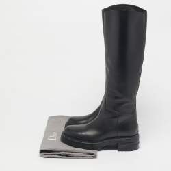 Pre Owned Dior Black Leather City Knee Length Boots Size 38.5