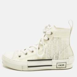 Pre Owned Dior White Oblique Mesh and Rubber B23 Sneakers Size 37