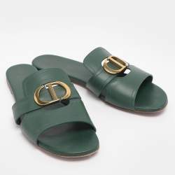 Pre Owned Dior Green Leather 30 Montaigne Flat Sandals Size 40
