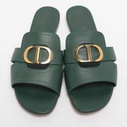 Pre Owned Dior Green Leather 30 Montaigne Flat Sandals Size 40