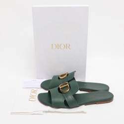 Pre Owned Dior Green Leather 30 Montaigne Flat Sandals Size 40
