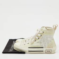 Pre Owned Dior White Oblique Mesh and Rubber B23 High Top Sneakers Size 38