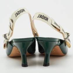 Pre Owned Dior Green Patent Leather J'Adior Slingback Pumps Size 38.5