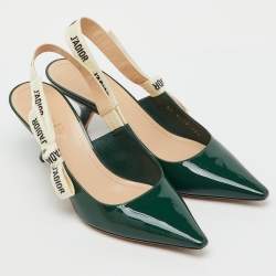 Pre Owned Dior Green Patent Leather J'Adior Slingback Pumps Size 38.5