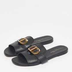 Pre Owned Dior Black Leather 30 Montaigne Flat Slides Size 36