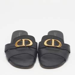 Pre Owned Dior Black Leather 30 Montaigne Flat Slides Size 36