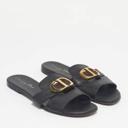 Pre Owned Dior Black Leather 30 Montaigne Flat Slides Size 36