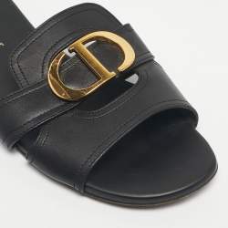 Pre Owned Dior Black Leather 30 Montaigne Flat Slides Size 36