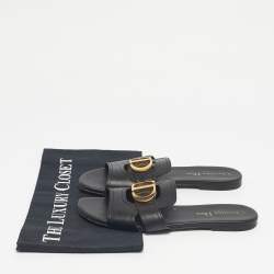 Pre Owned Dior Black Leather 30 Montaigne Flat Slides Size 36