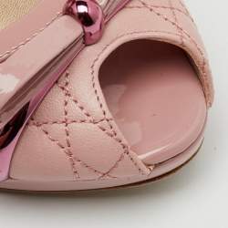 Pre Owned Dior Light Pink Cannage Leather and Patent Leather Bow Peep Toe Platform Pumps Size 37
