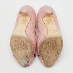 Pre Owned Dior Light Pink Cannage Leather and Patent Leather Bow Peep Toe Platform Pumps Size 37