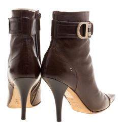 مملوكة مسبقًا Dior Brown Leather Buckle Detail Pointed Toe Ankle Boots Size 37