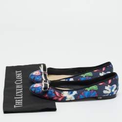 Pre Owned Dior Multicolor Canvas Bow Detail  Ballet Flats Size 37.5