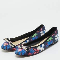 Pre Owned Dior Multicolor Canvas Bow Detail  Ballet Flats Size 37.5