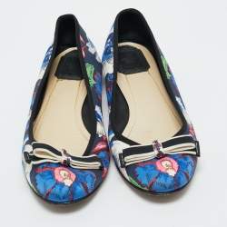 Pre Owned Dior Multicolor Canvas Bow Detail  Ballet Flats Size 37.5